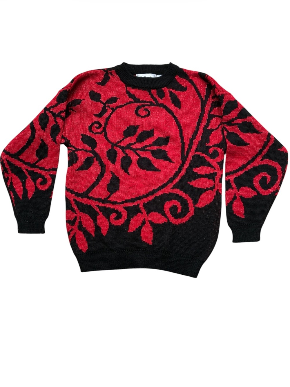 Enchante Vintage 1980s Women's Red & Black Floral Sweater Size Medium